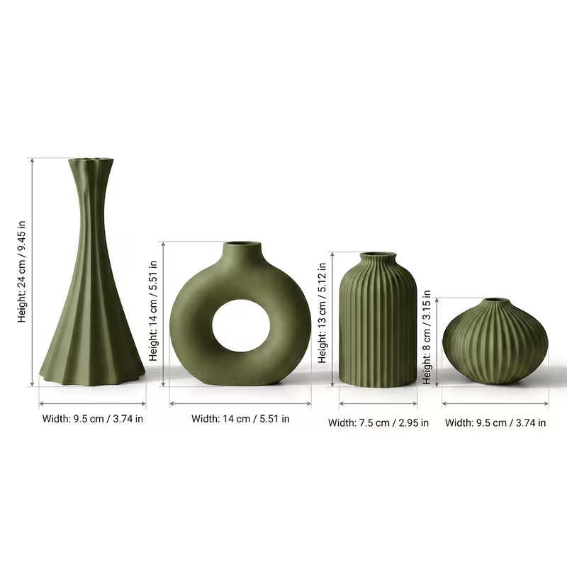 4pcs Olive Green Art 3D Printed Vase