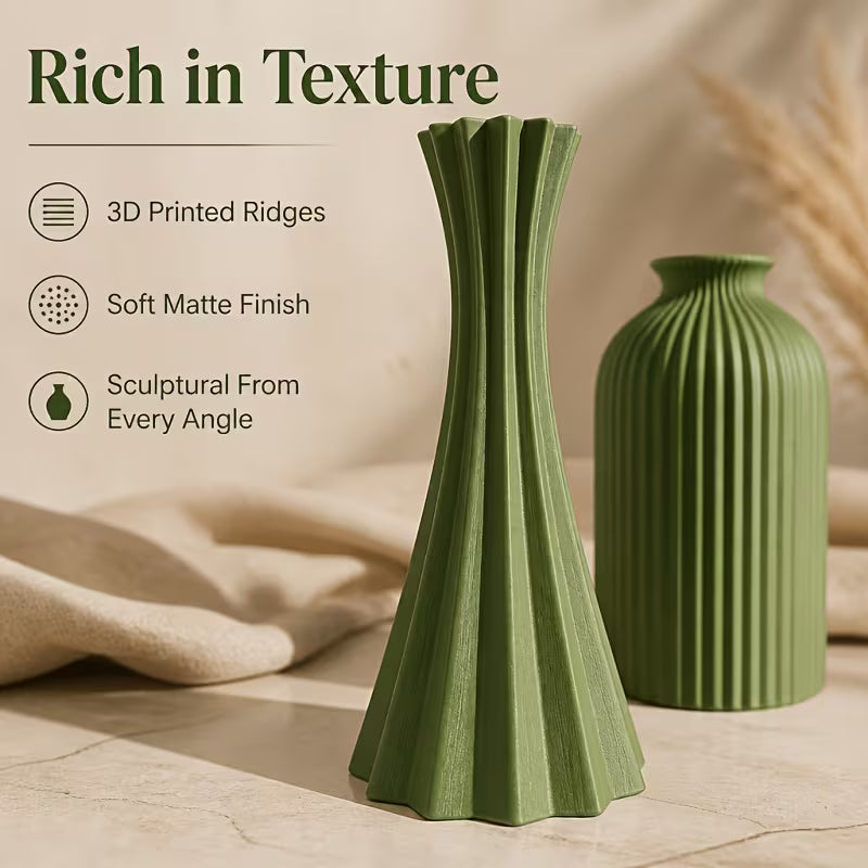 4pcs Olive Green Art 3D Printed Vase