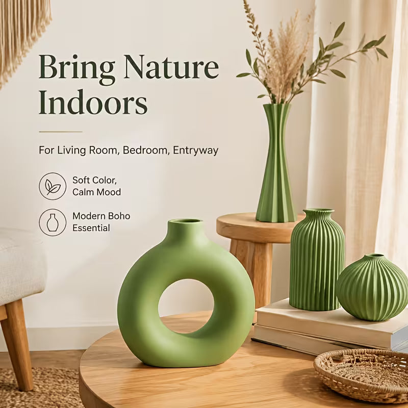 4pcs Olive Green Art 3D Printed Vase
