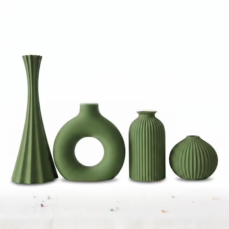 4pcs Olive Green Art 3D Printed Vase