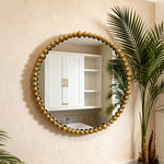 Handmade Golden Wrought Iron Beaded Round Wall Mirror